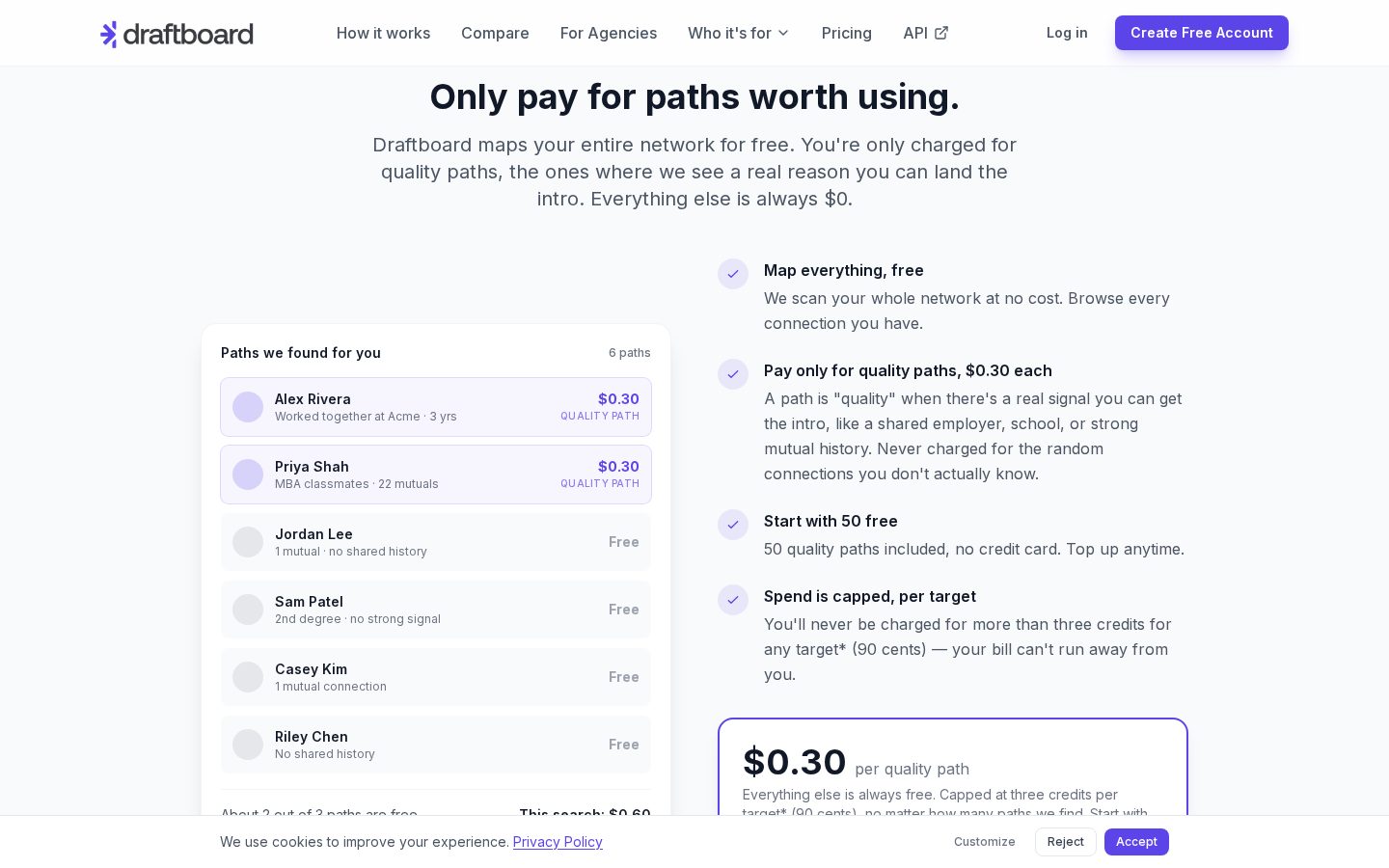 Draftboard Warm Intro Agent Pricing