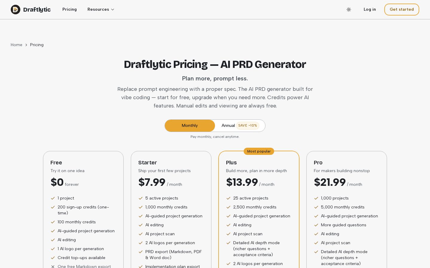 Draftlytic Pricing