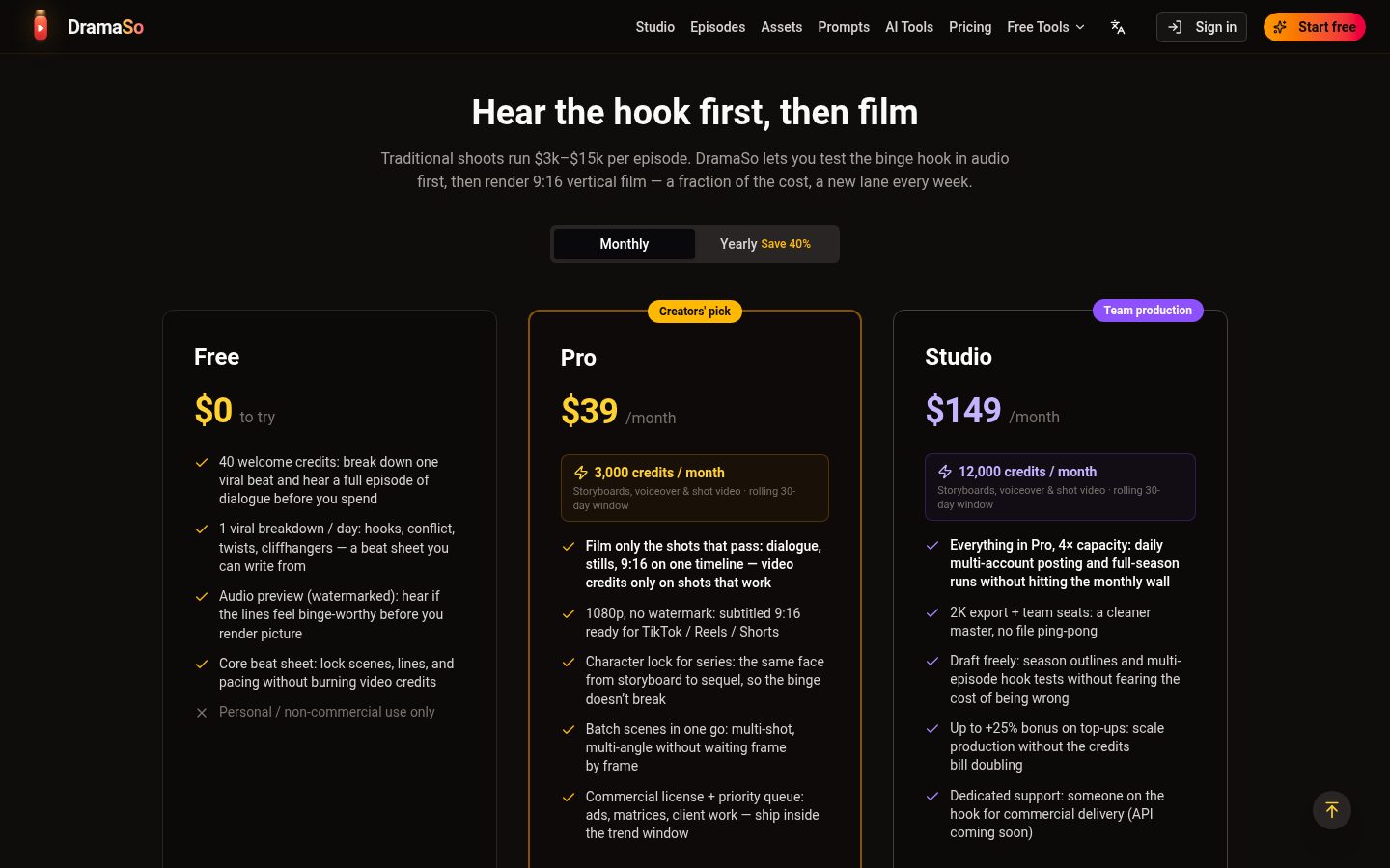 DramaSo Pricing