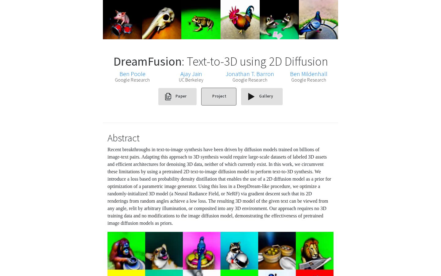DreamFusion 3D Homepage
