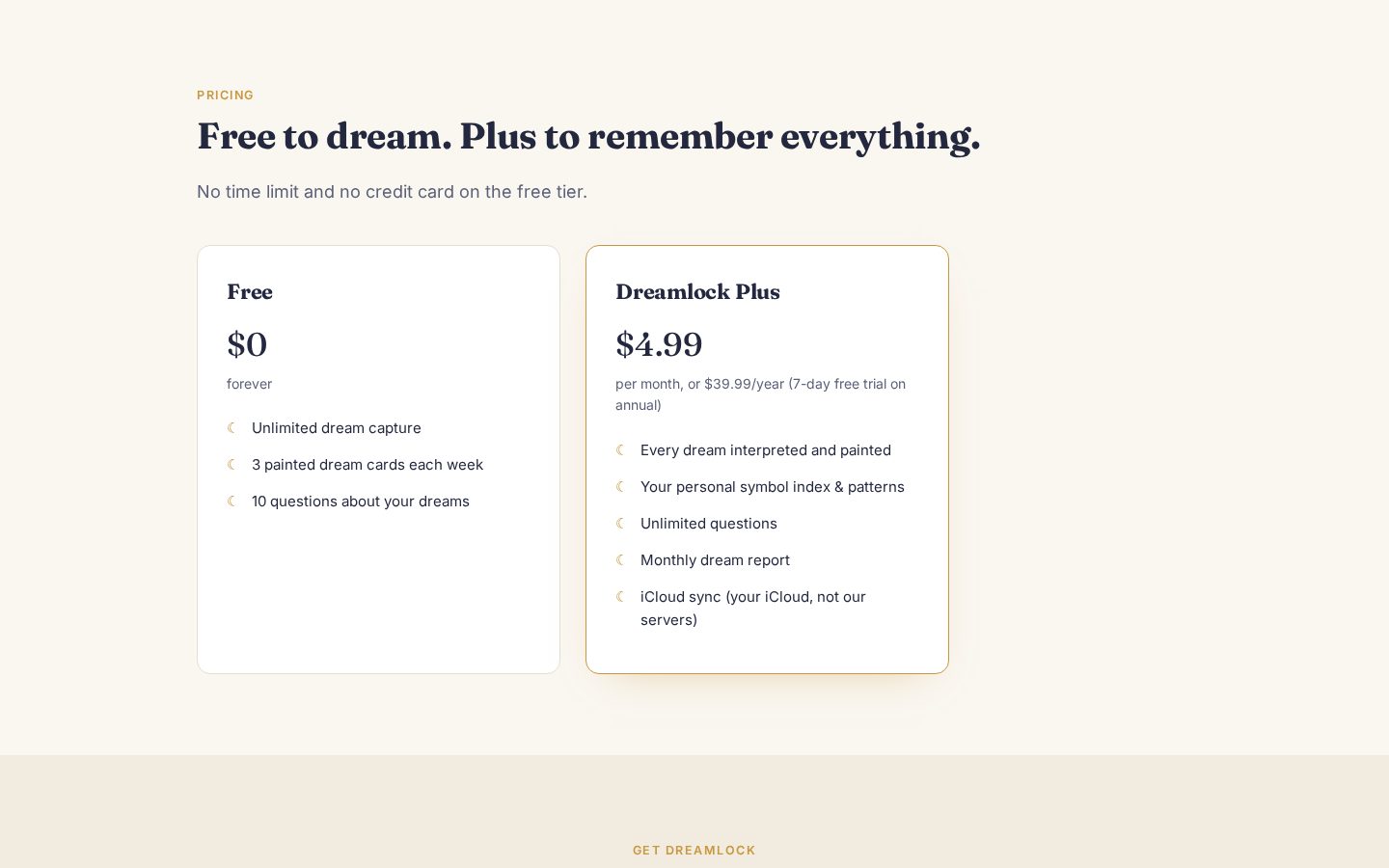 Dreamlock Pricing