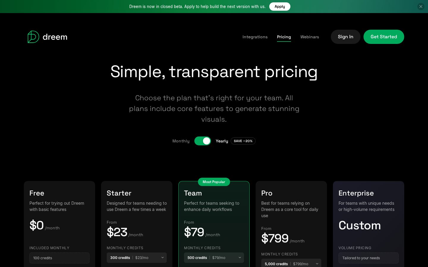 Dreem Pricing