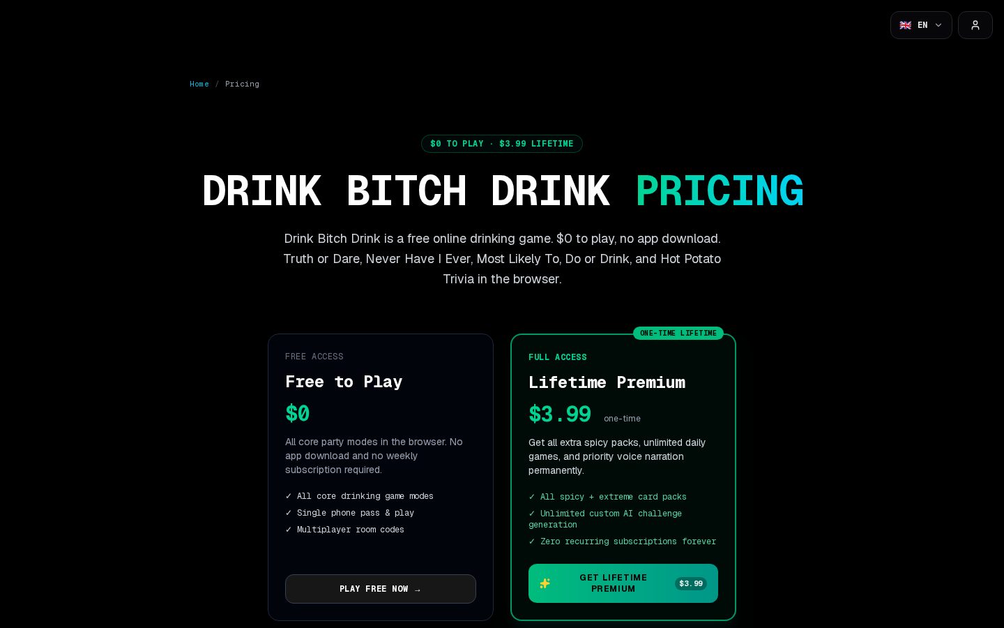 DrinkBitchDrink Pricing