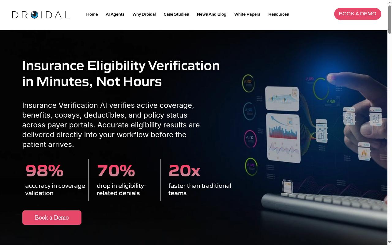 Droidal Insurance Verification AI Agent Homepage