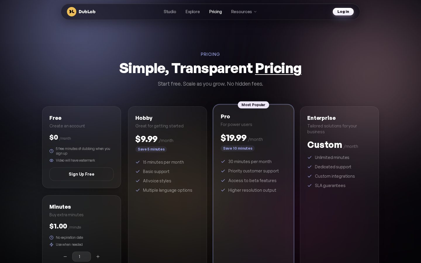 DubLab App Pricing