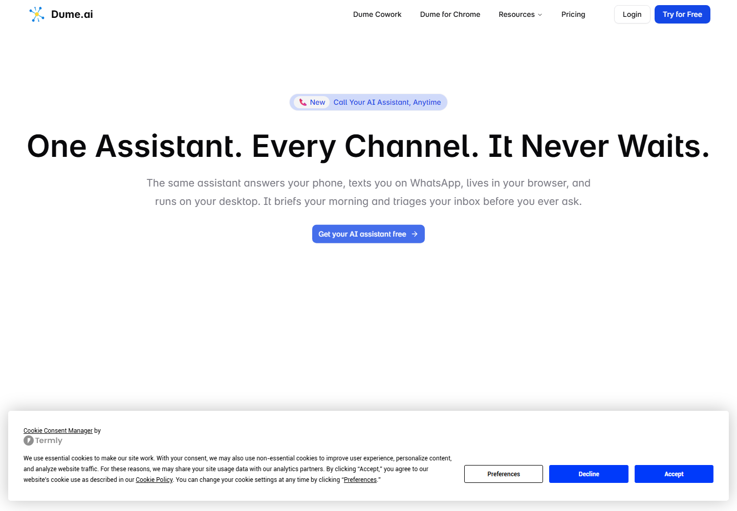 Dume.ai homepage