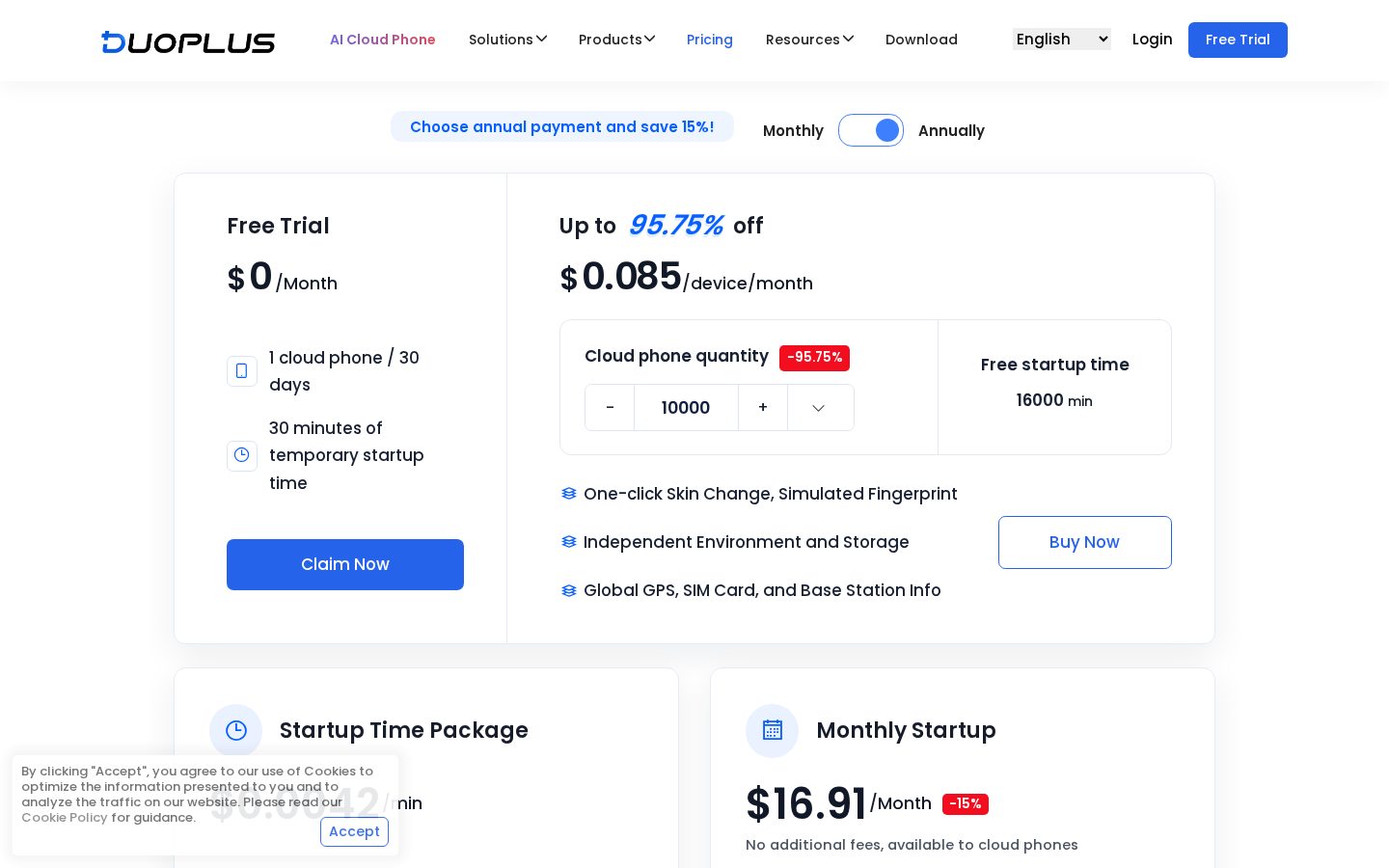 DuoPlus Cloud Phone Pricing
