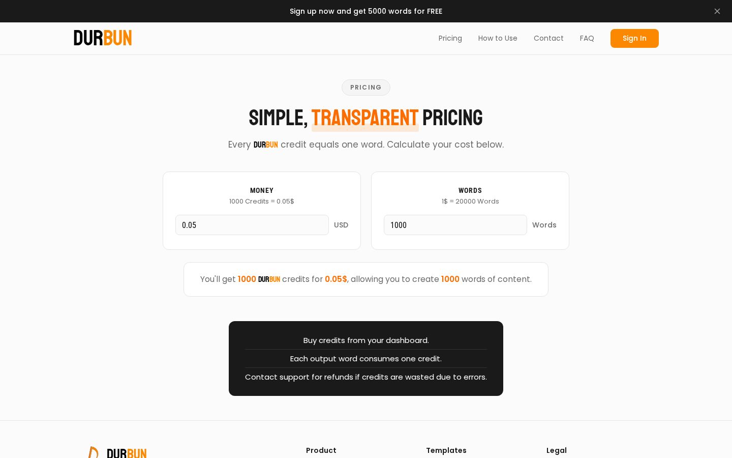 DURBUN Pricing