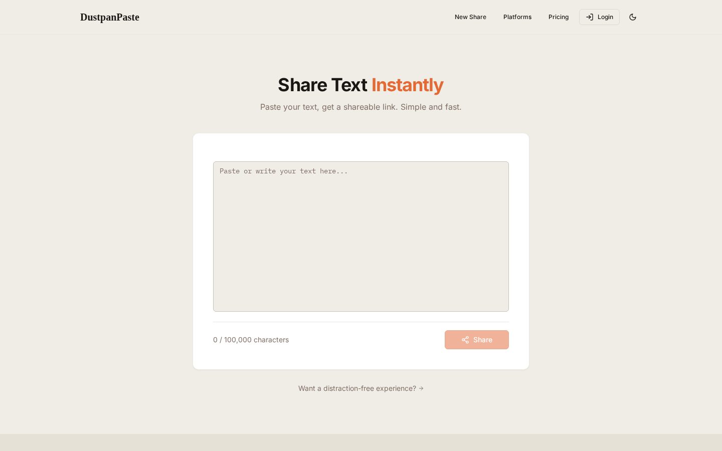 DustpanPaste Homepage