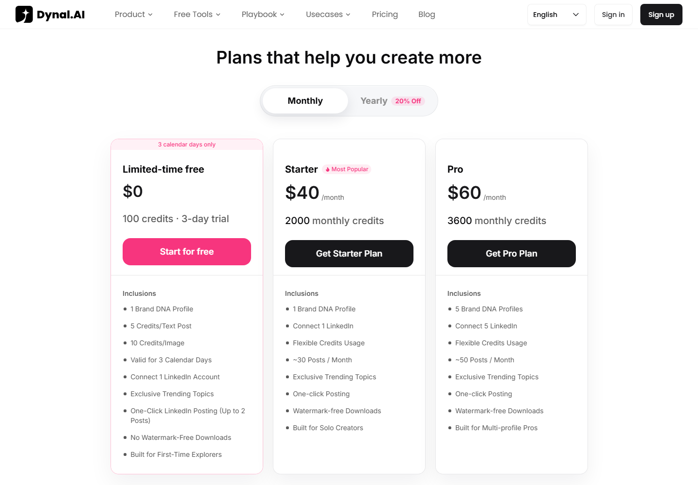 Dynal pricing