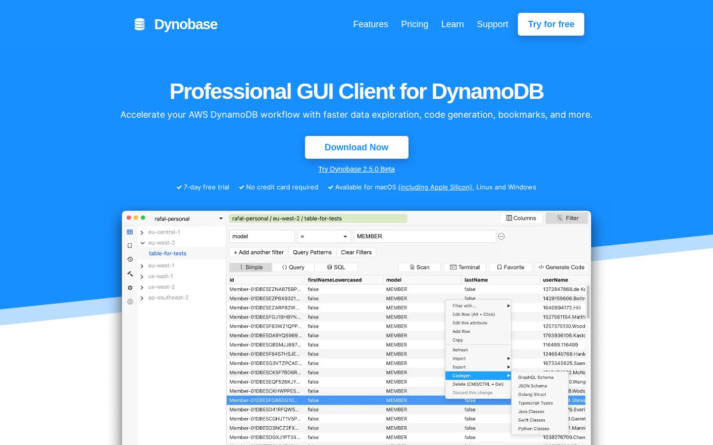 Dynobase Homepage