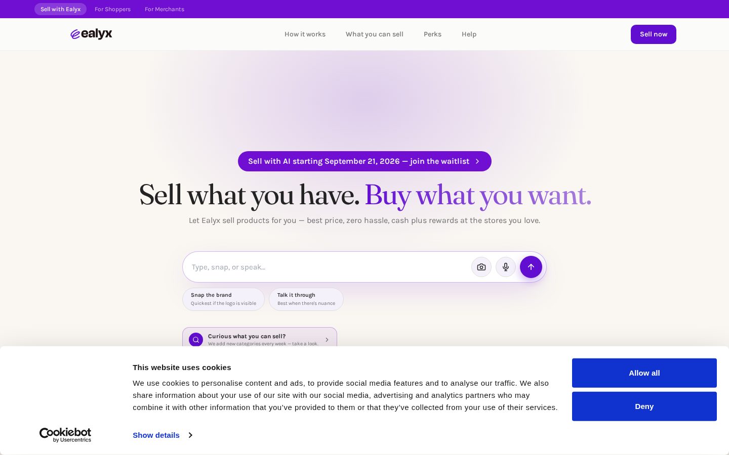 Ealyx Sell Homepage