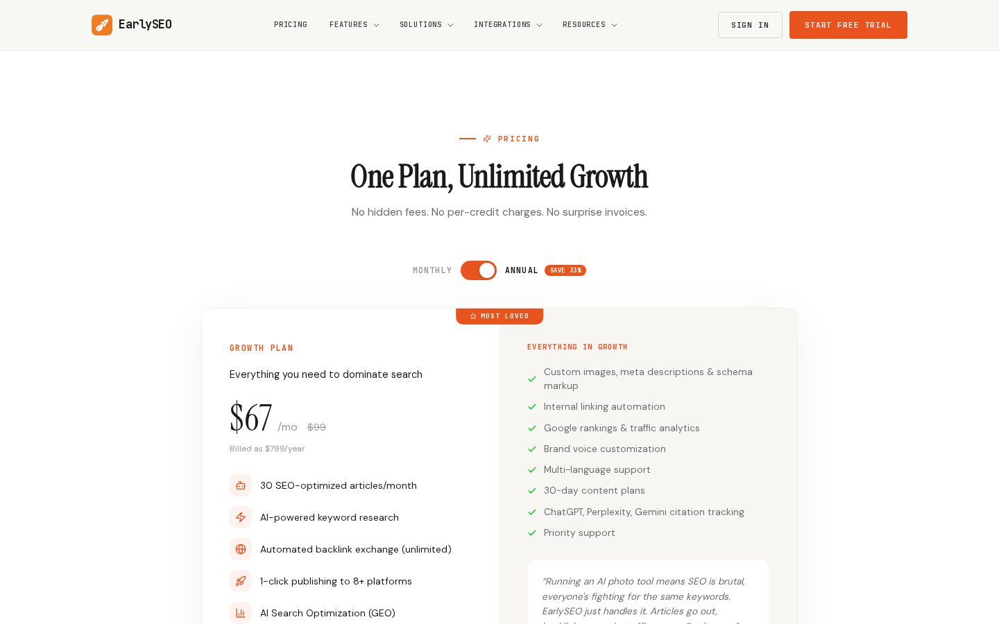 EarlySEO Pricing