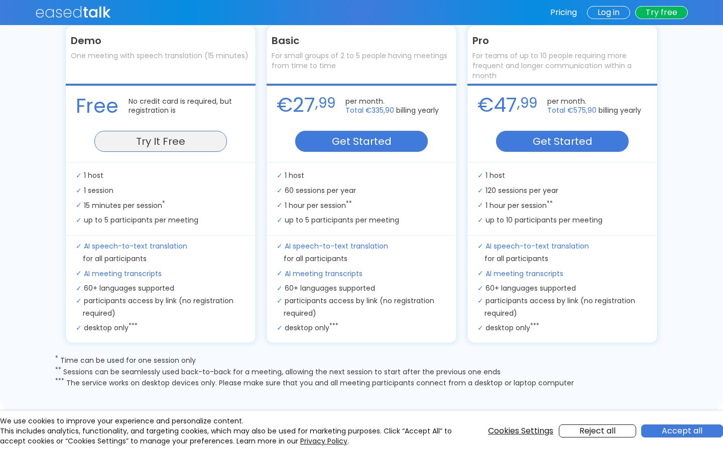 Easedtalk Pricing