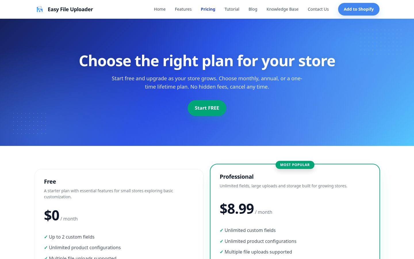 Easy File Uploader Pricing