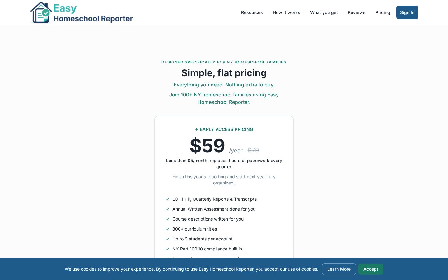 Easy Homeschool Reporter Pricing