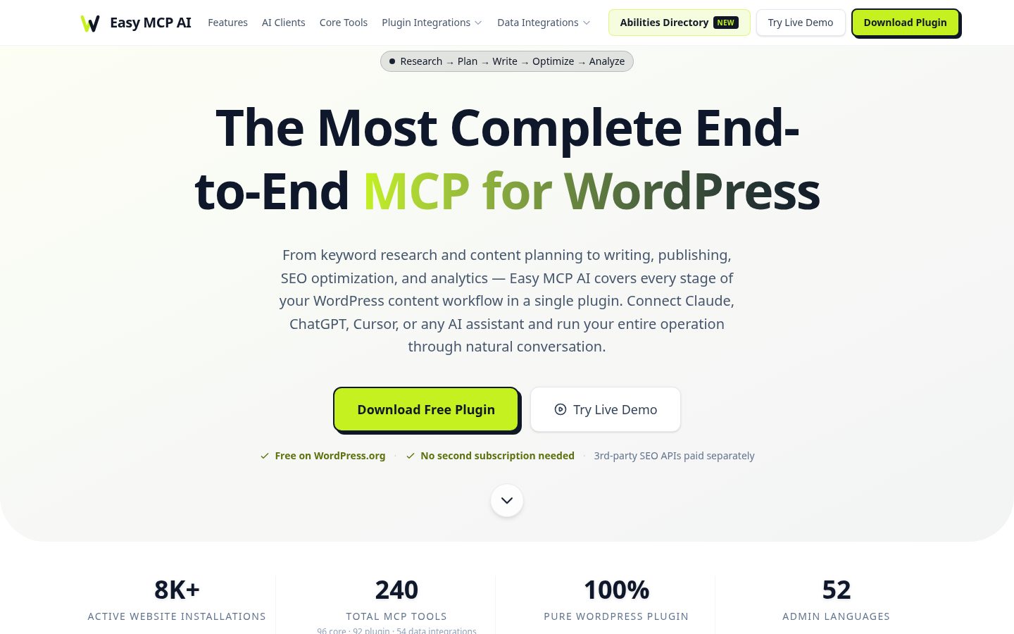 Easy MCP AI - Wordpress Plugin Homepage