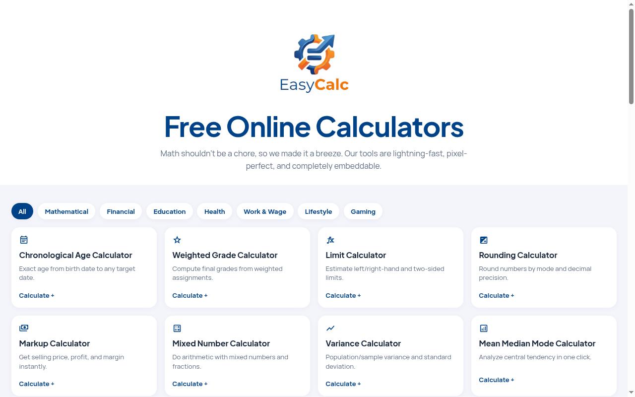 EasyCalc Homepage