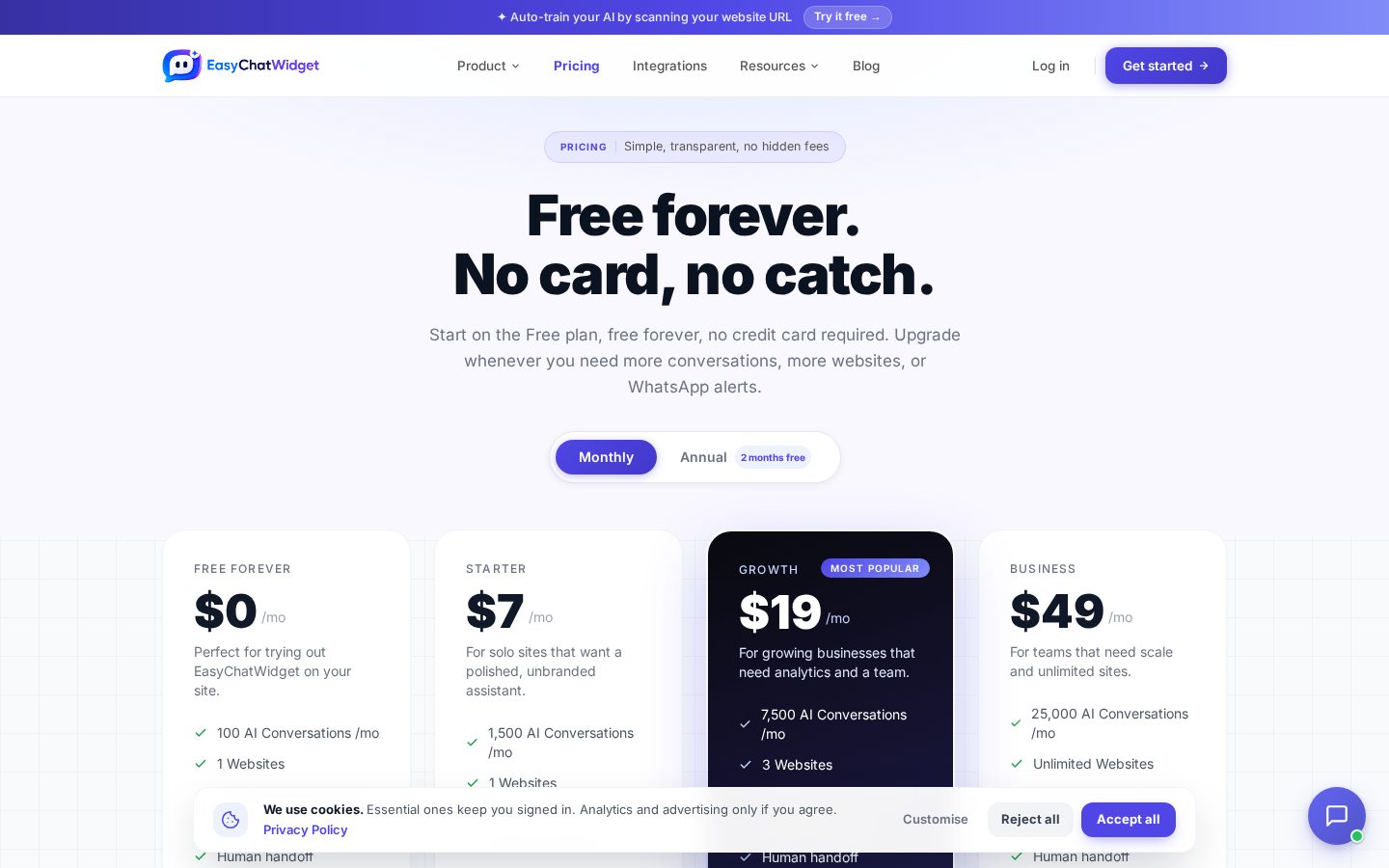 EasyChatWidget Pricing