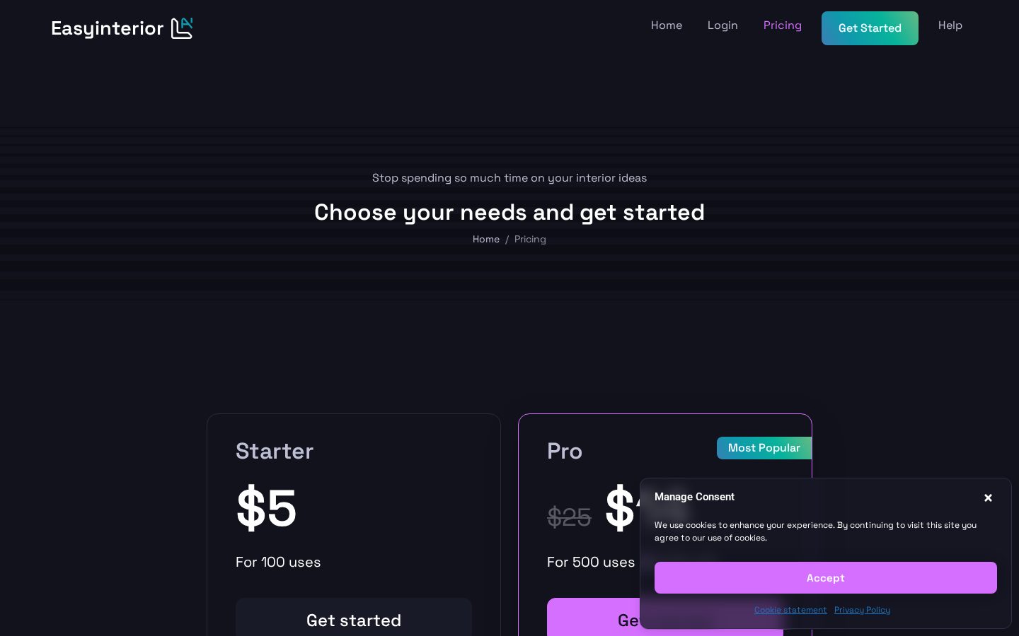 EasyInterior aI Pricing