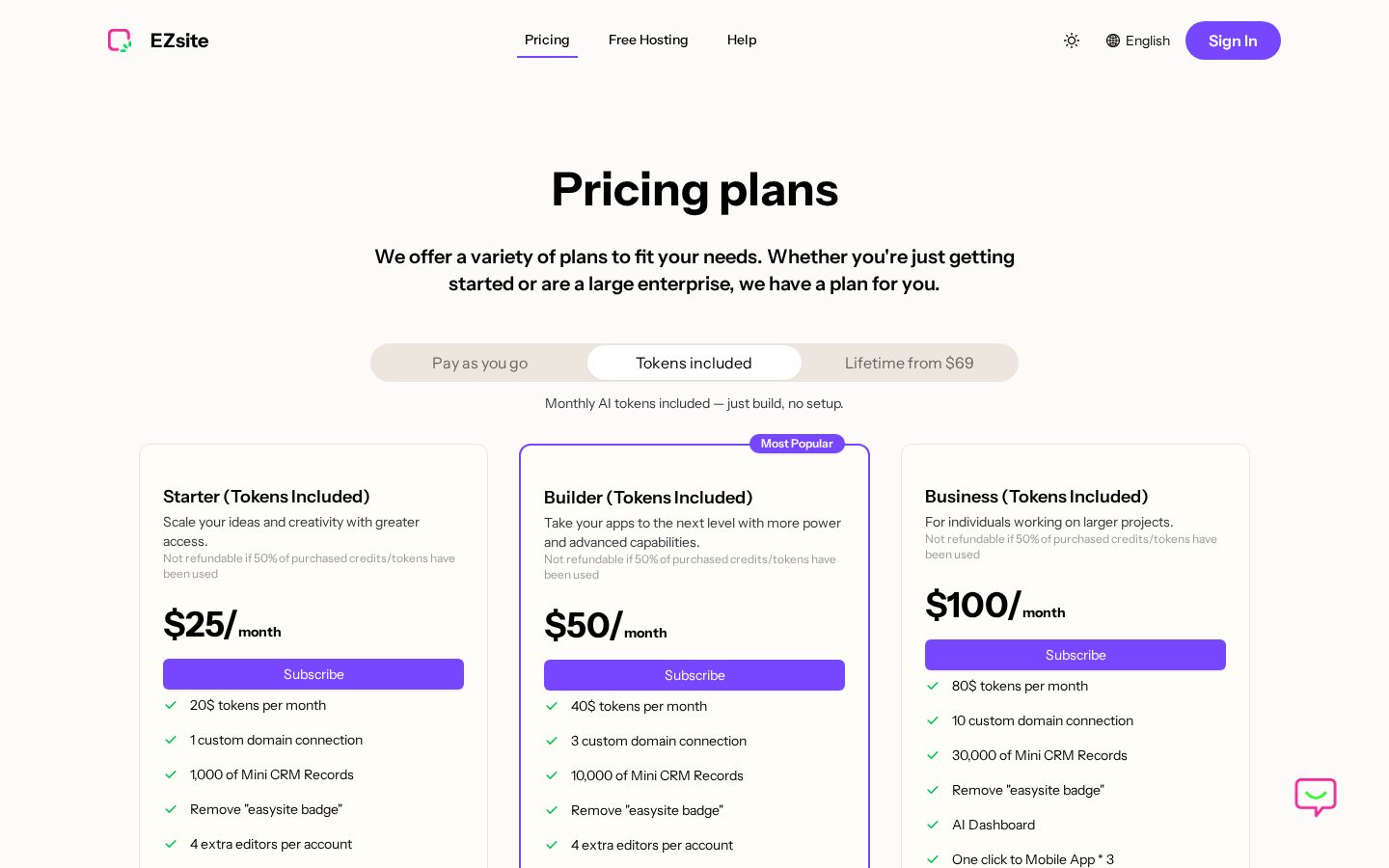 EasySite Pricing