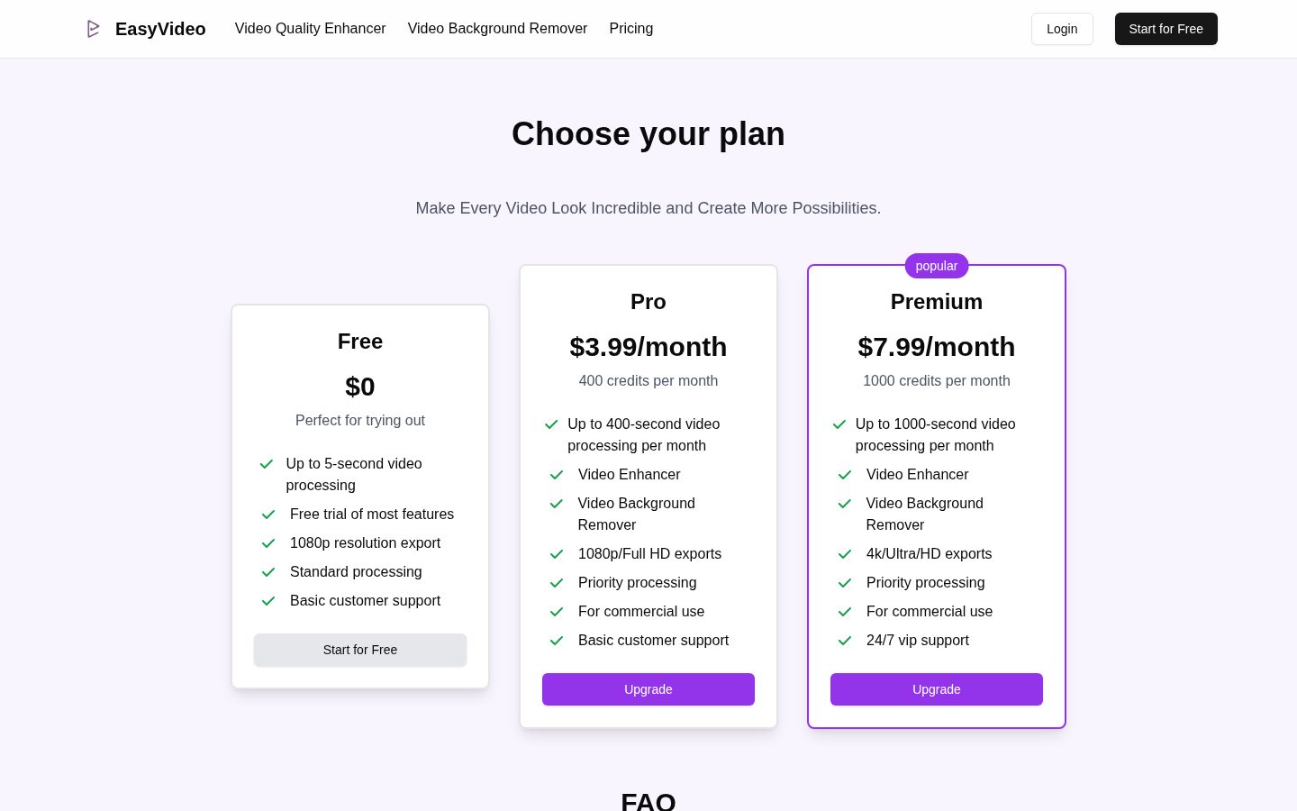 EasyVideo Pricing