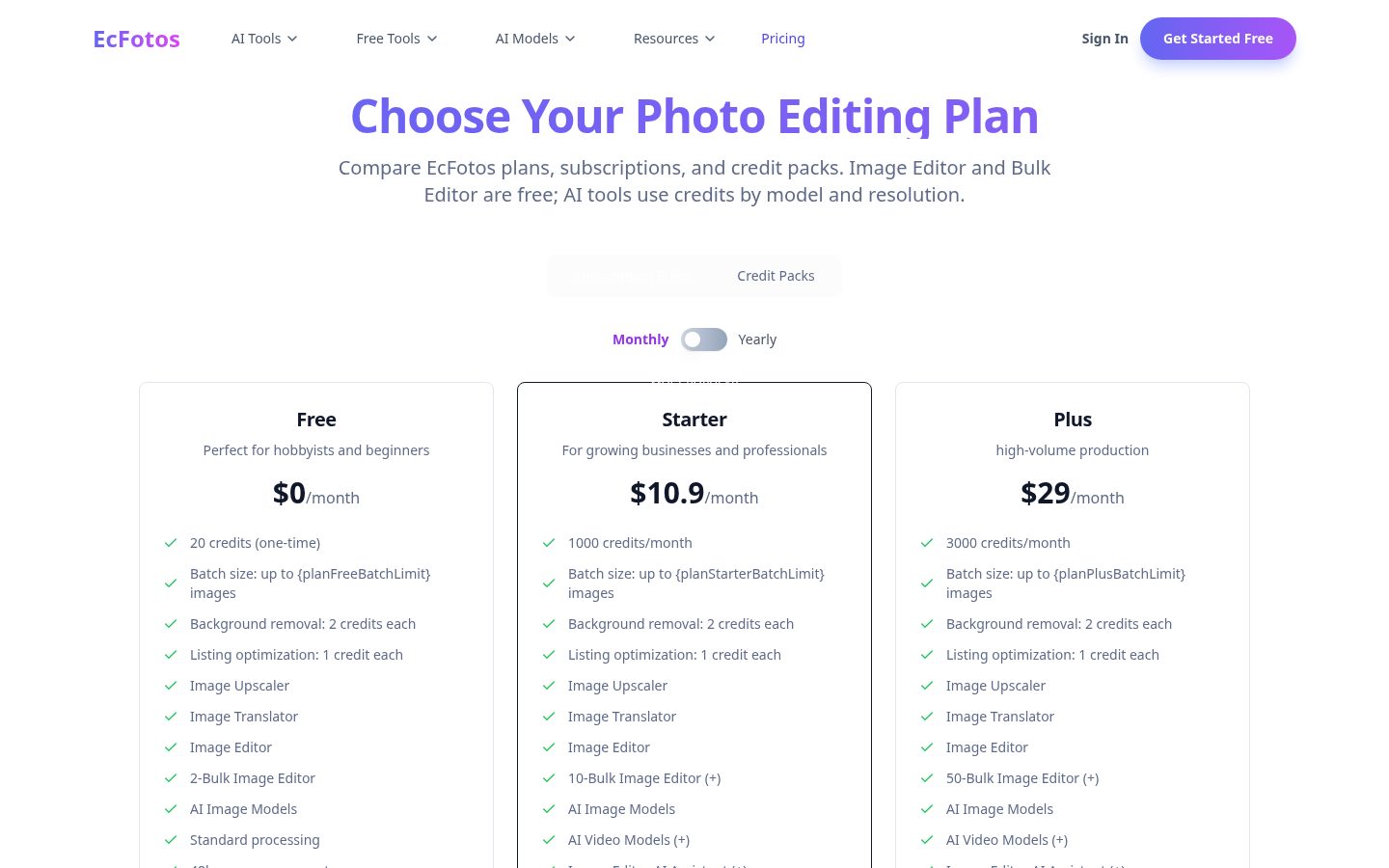 ECFotos Pricing