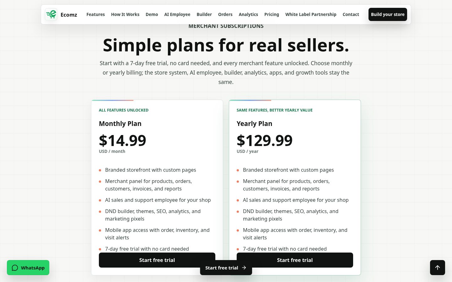 Ecomz AI Pricing