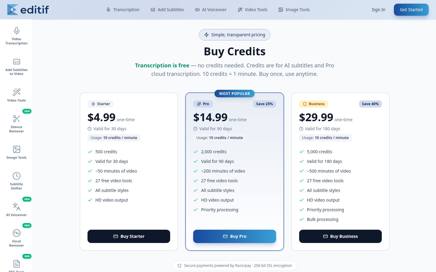 Editif Pricing