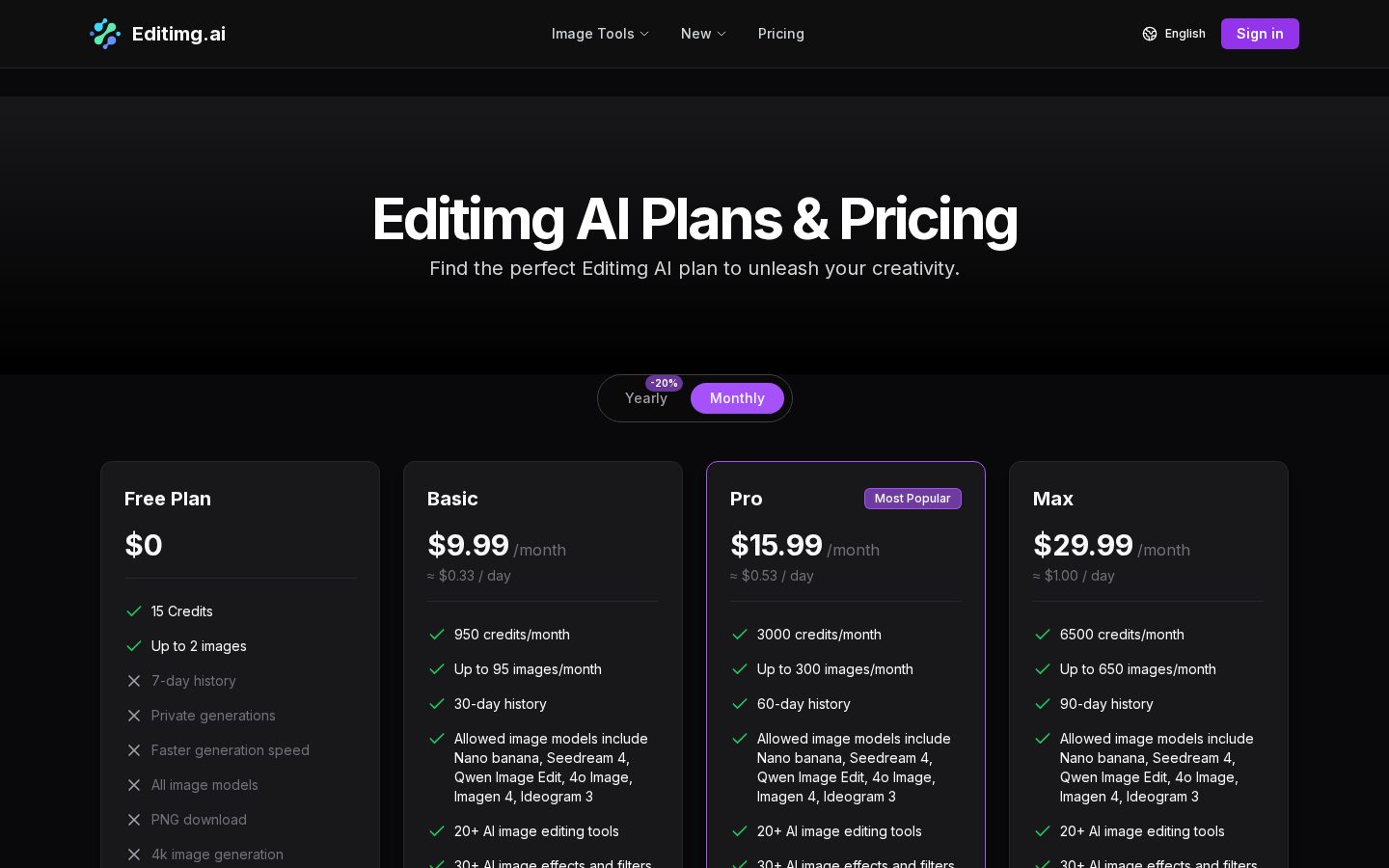 Editimg Pricing