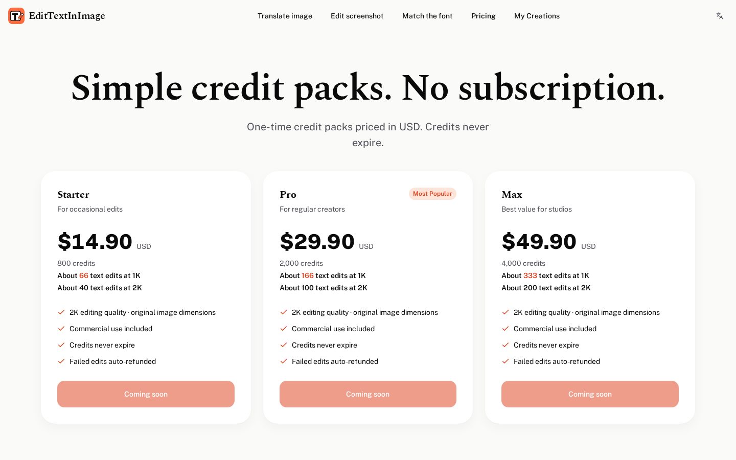 EditTextInImage Pricing