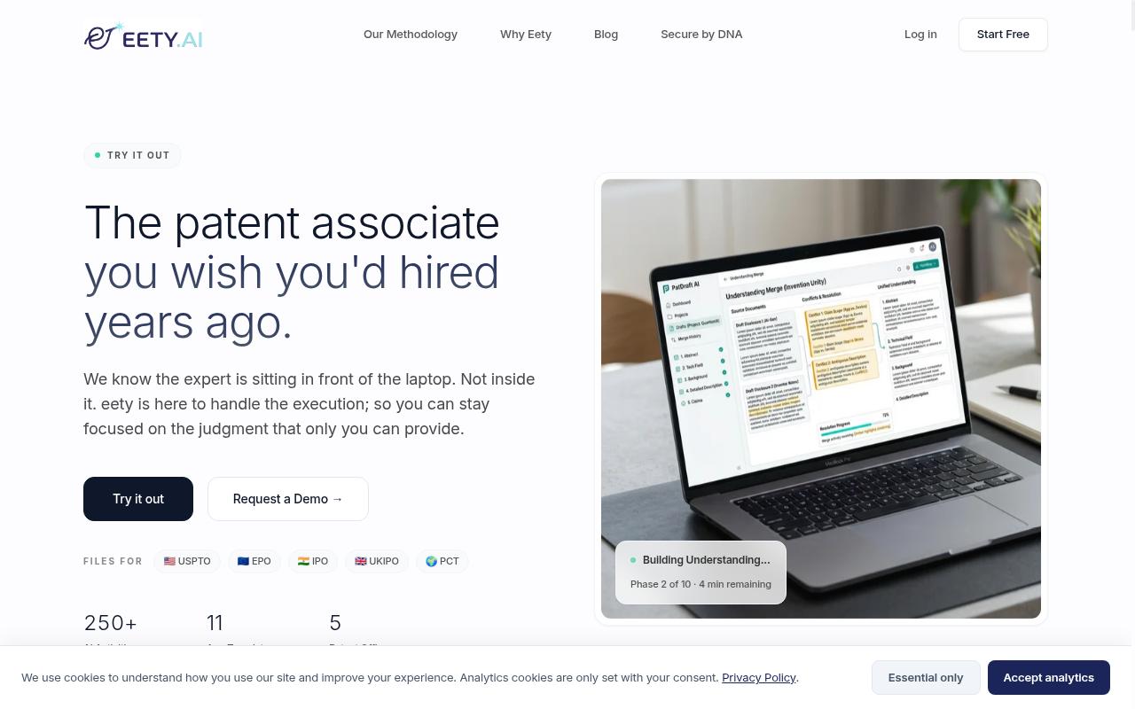 Eety AI - An AI Assistant for Patent Drafting Homepage