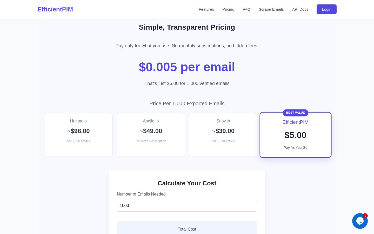 EfficientPIM Pricing
