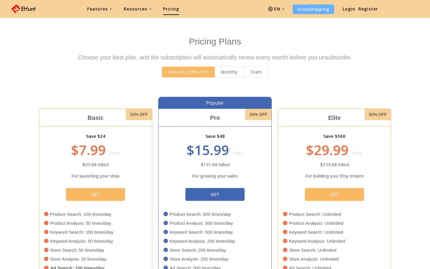 EHunt Pricing