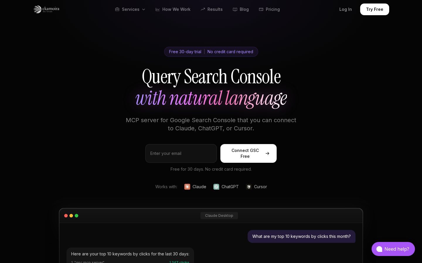 Ekamoira Google Search Console MCP Homepage