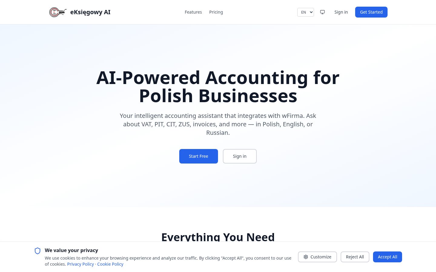 eKsięgowy AI Homepage