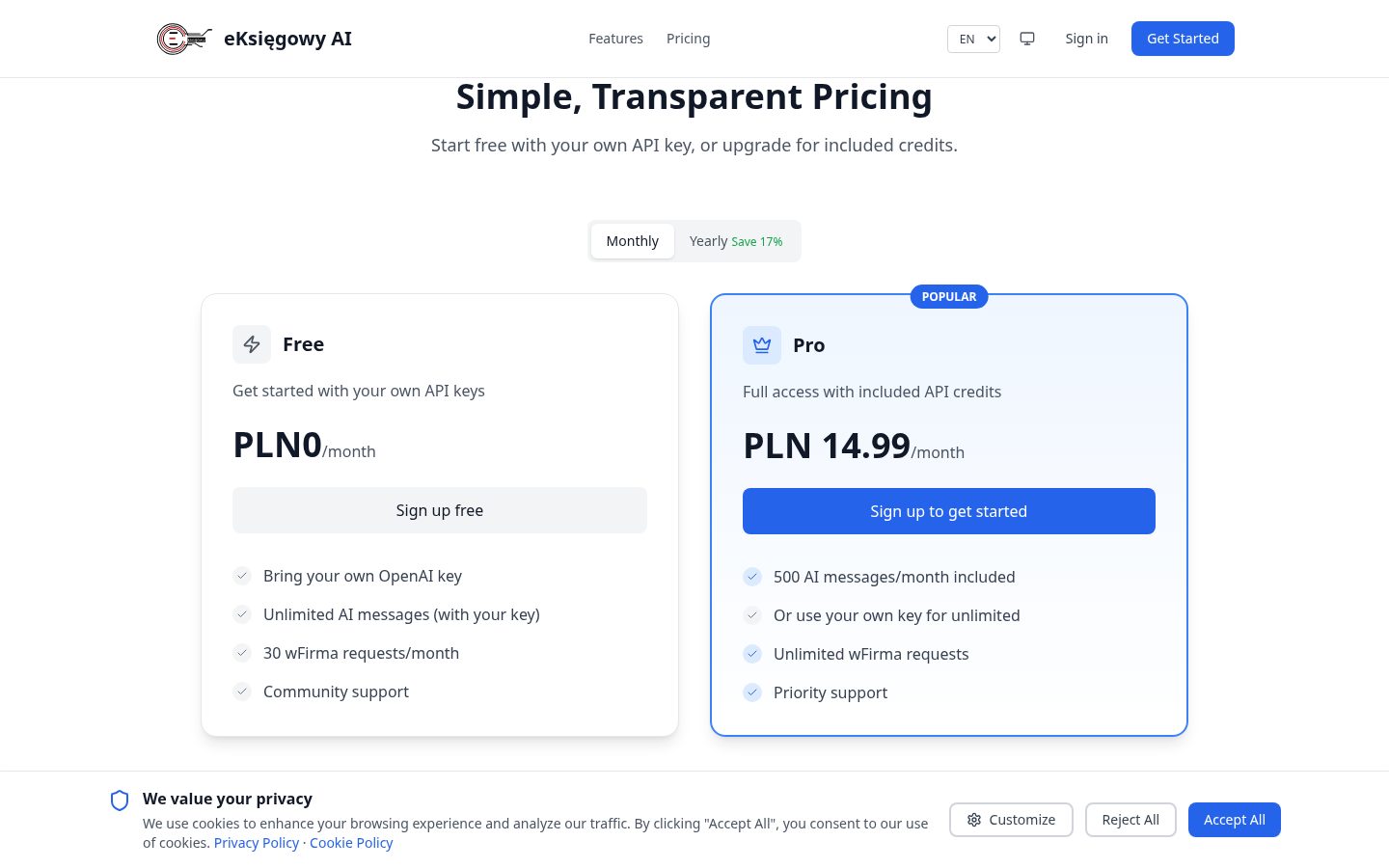 eKsięgowy AI Pricing