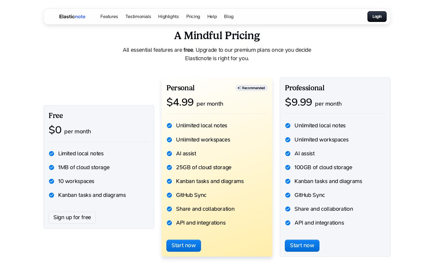 Elasticnote Pricing