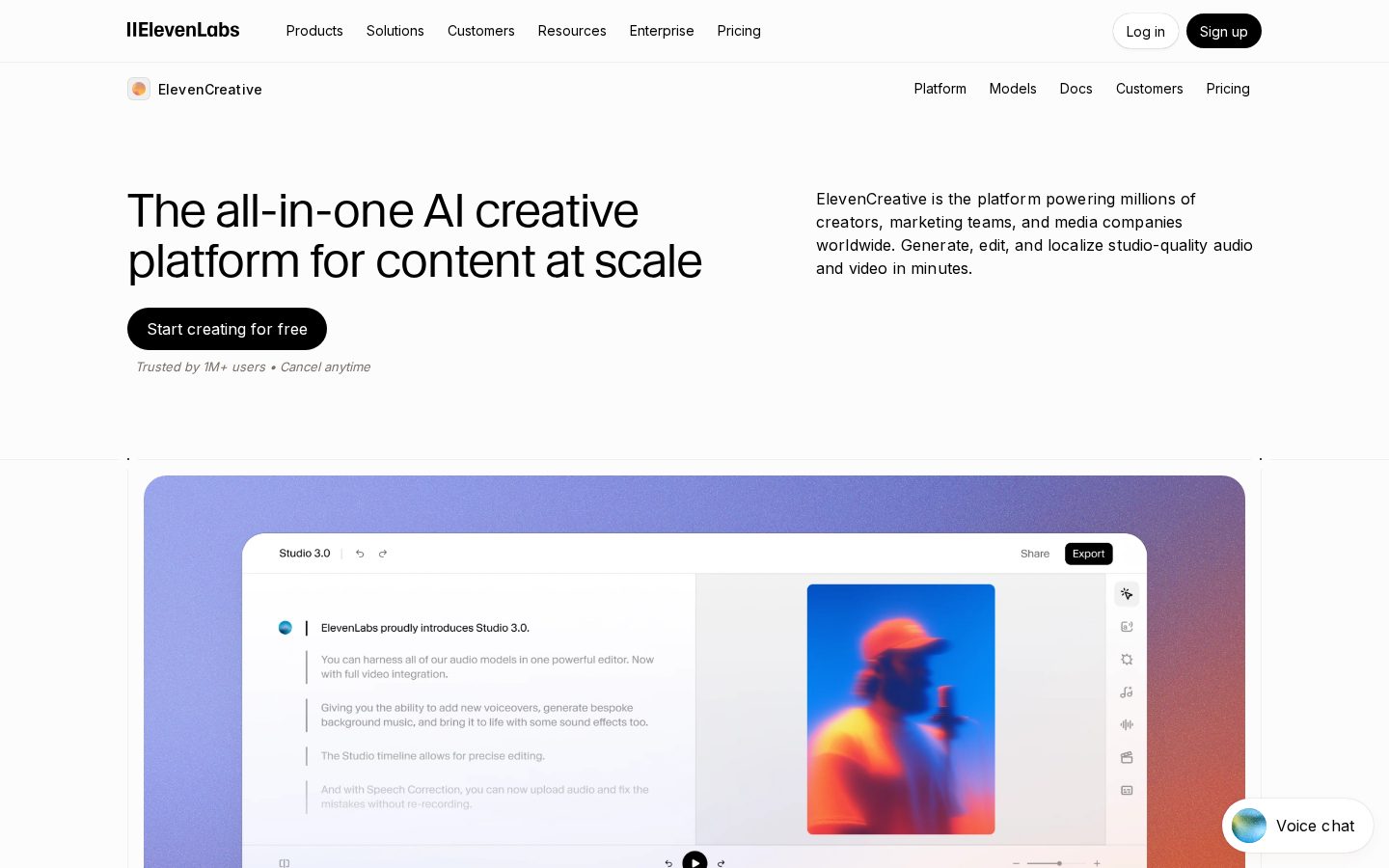 ElevenCreative by ElevenLabs Homepage