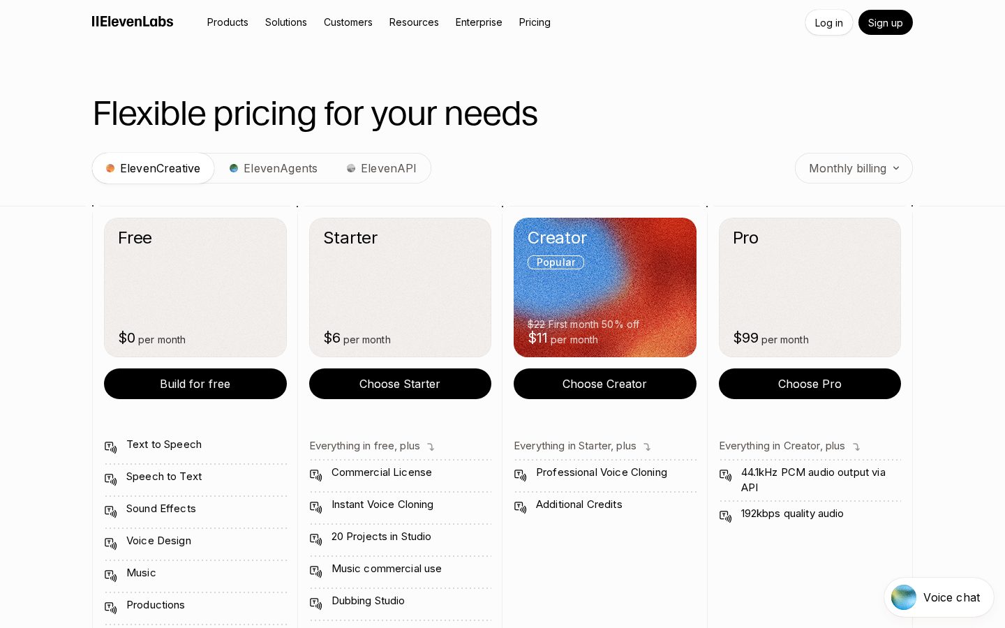 ElevenCreative by ElevenLabs Pricing
