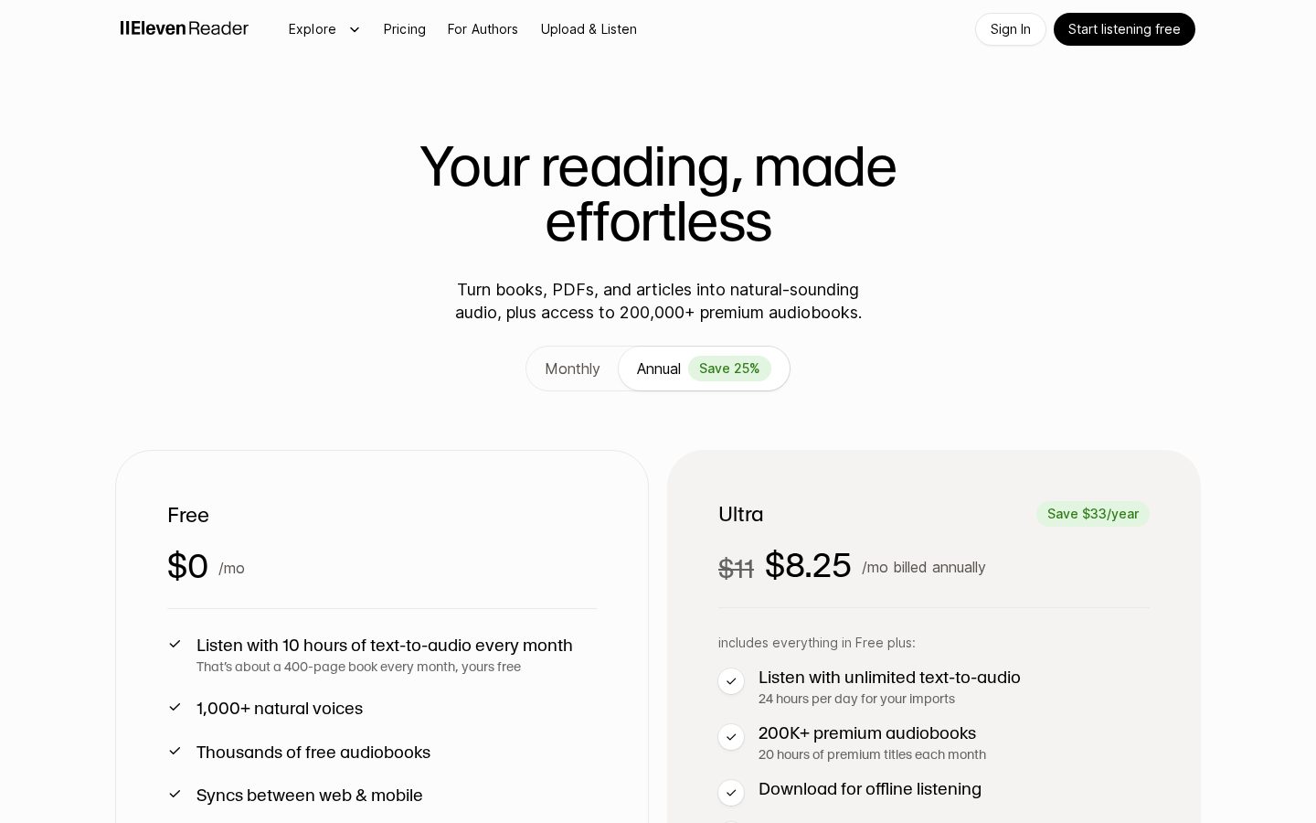 ElevenReader Pricing