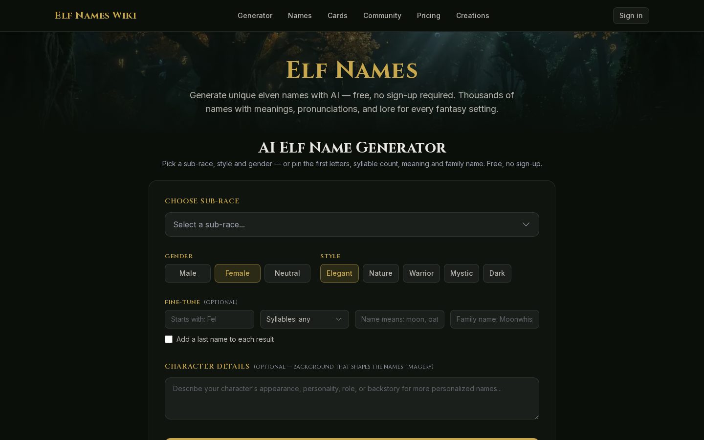 Elf Names Wiki Homepage