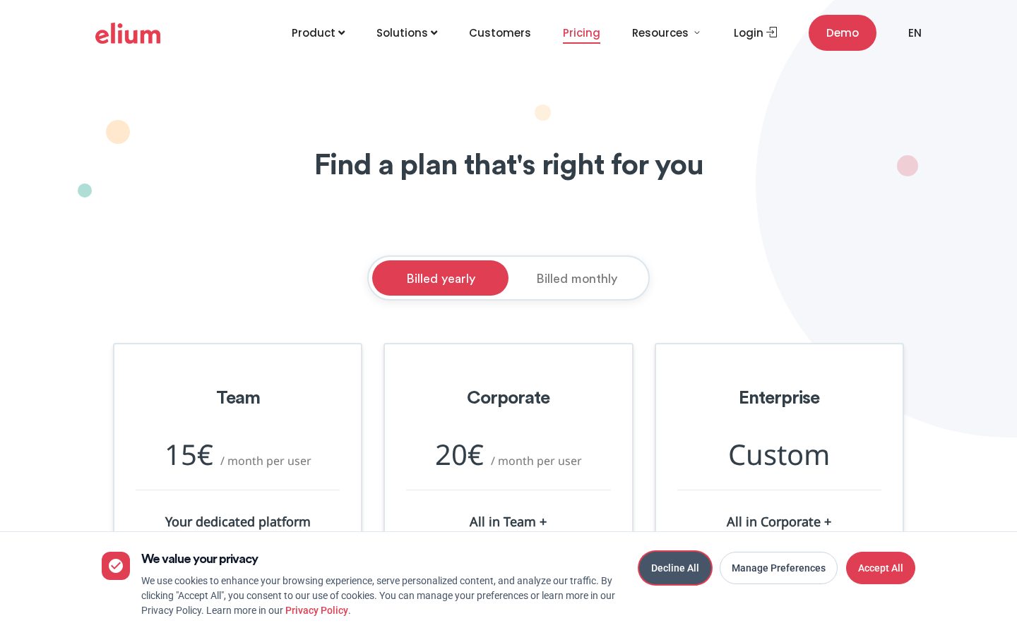 Elium Pricing