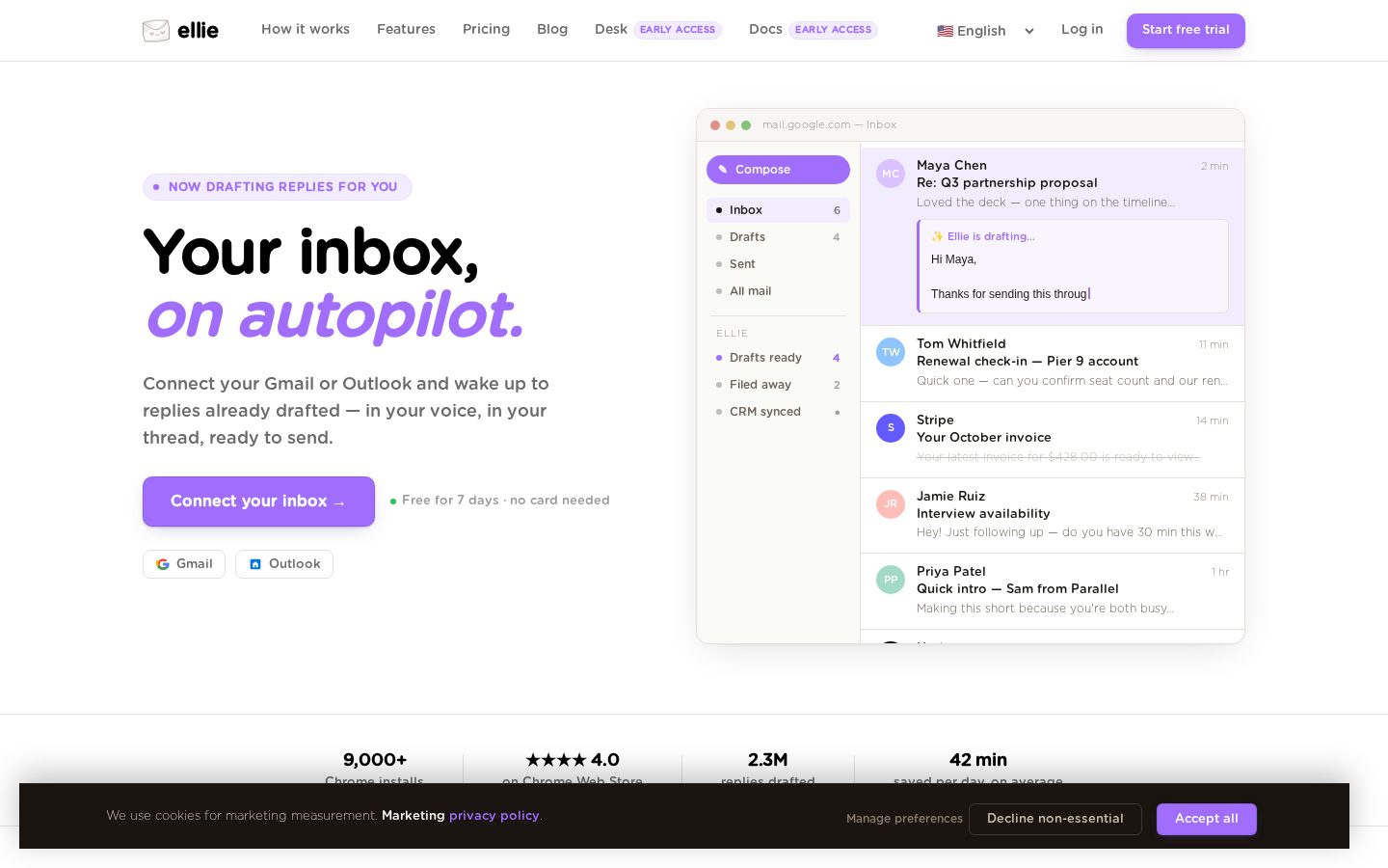 Ellie Email Assistant Homepage