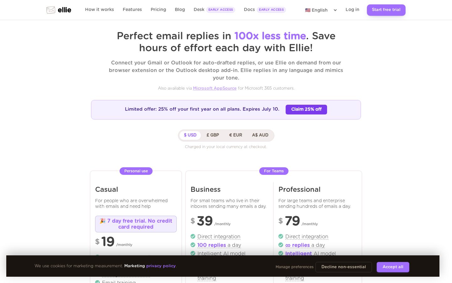 Ellie Email Assistant Pricing