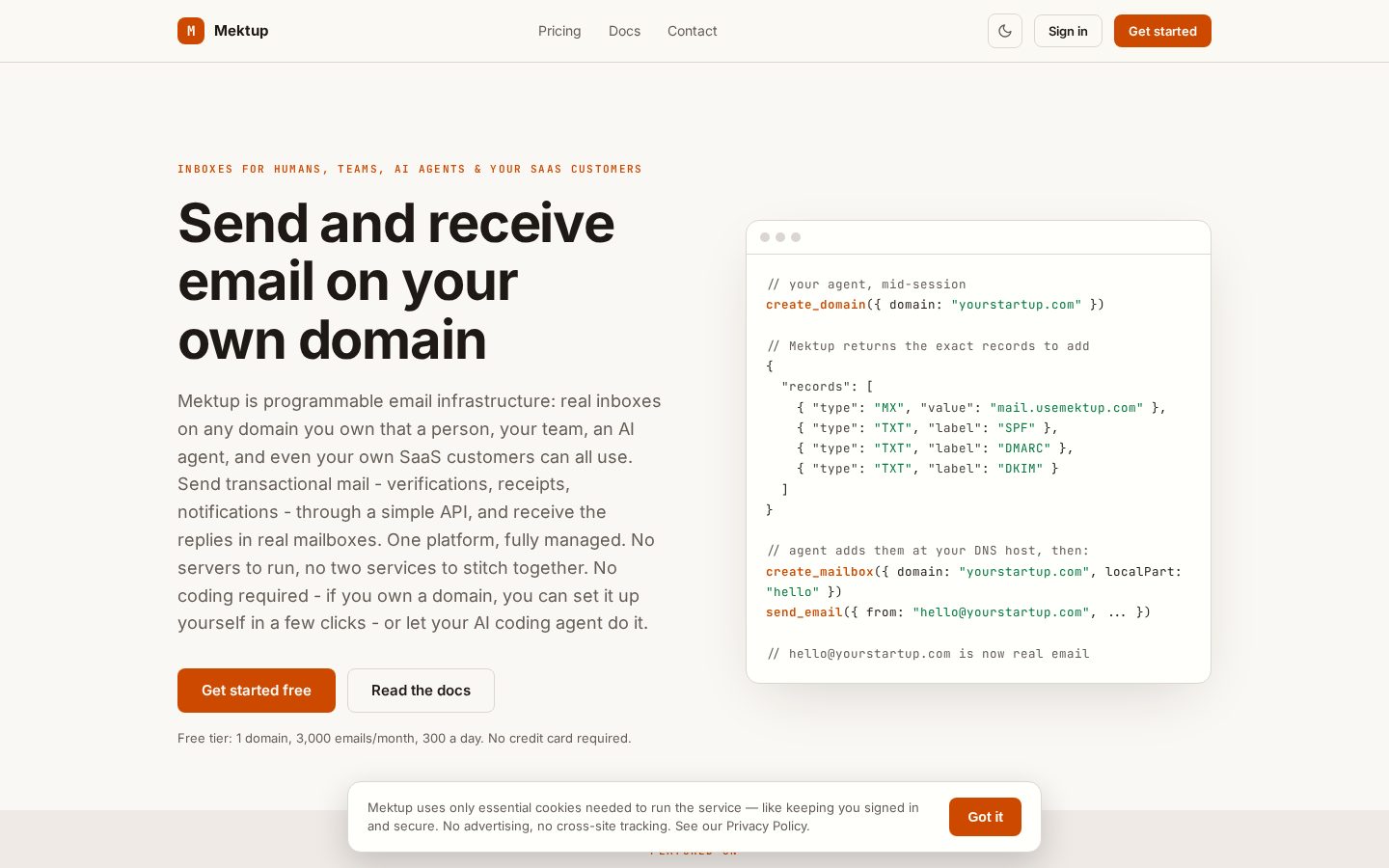 Email Hosting + API & MCP Server for AI Homepage