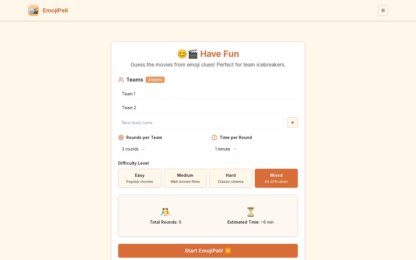 EmojiPeli Homepage