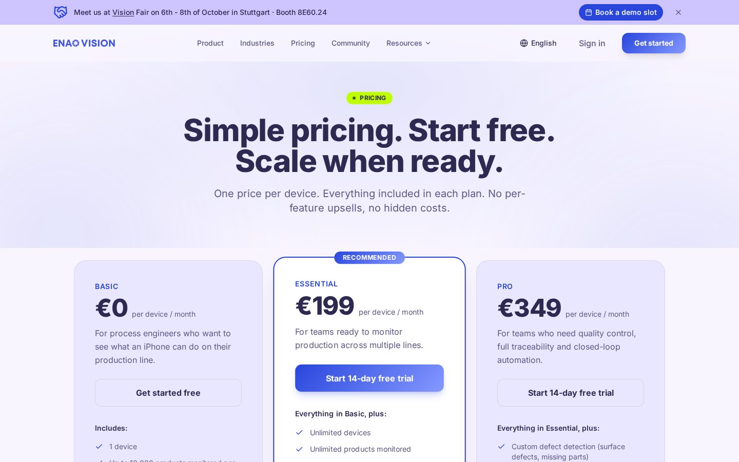 Enao Vision Pricing