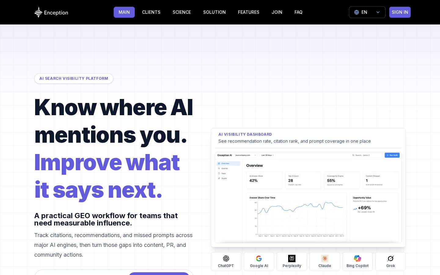 Enception AI Homepage