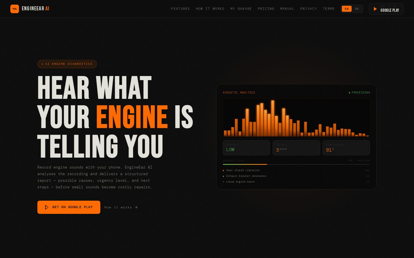 EngineEar AI Homepage